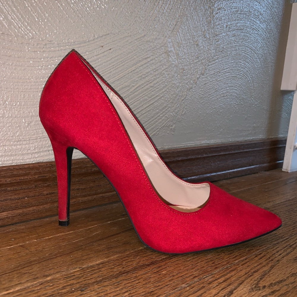 Bright red, suede high heels :)